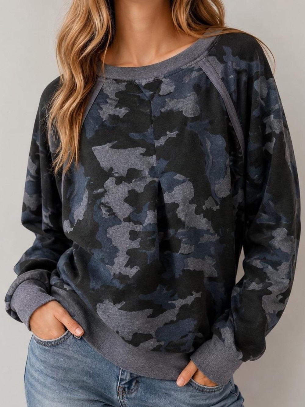 Prana Camo Print Pullover Sweatshirt - Dark Blue/Gray